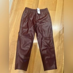 Mango leather effect elastic waist trousers.